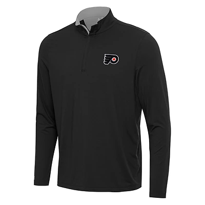 Men's Antigua Black/Gray Philadelphia Flyers Content Quarter-Zip Pullover Top
