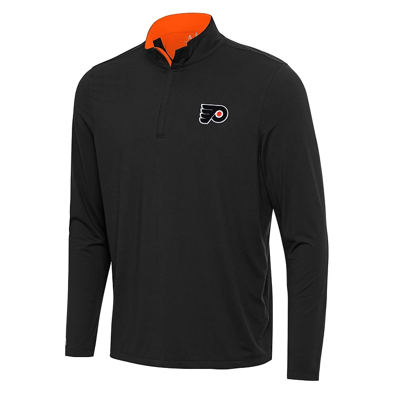 Men's Antigua Black/Orange Philadelphia Flyers Content Quarter-Zip Pullover Top