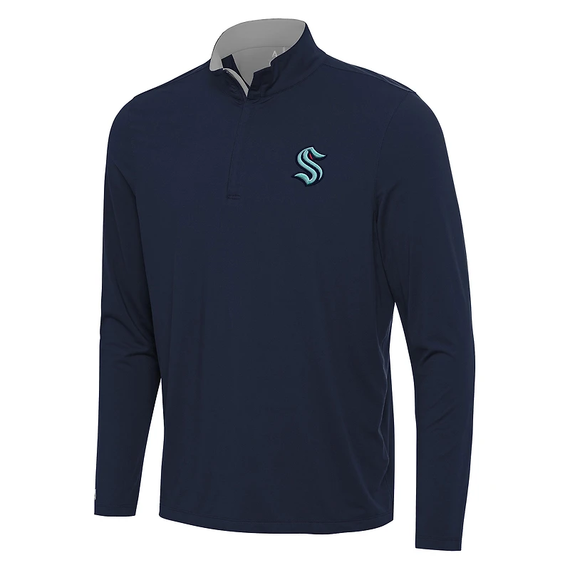Men's Antigua Deep Sea Blue/Gray Seattle Kraken Content Quarter-Zip Pullover Top