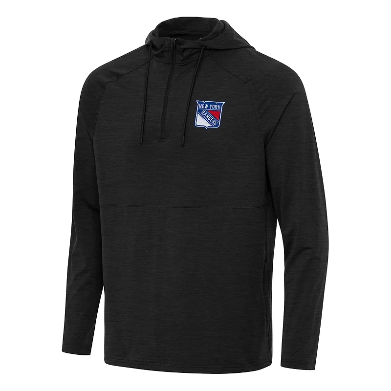 Men's Antigua Heather New York Rangers Spikes Quarter-Zip Hoodie