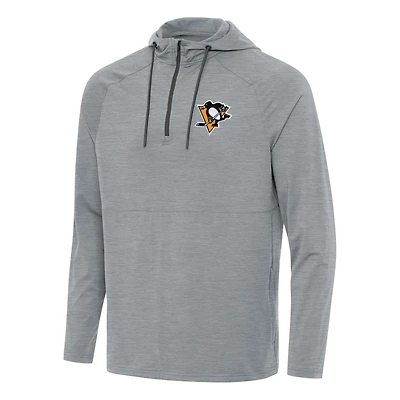 Men's Antigua Heather Gray Pittsburgh Penguins Spikes Quarter-Zip Hoodie