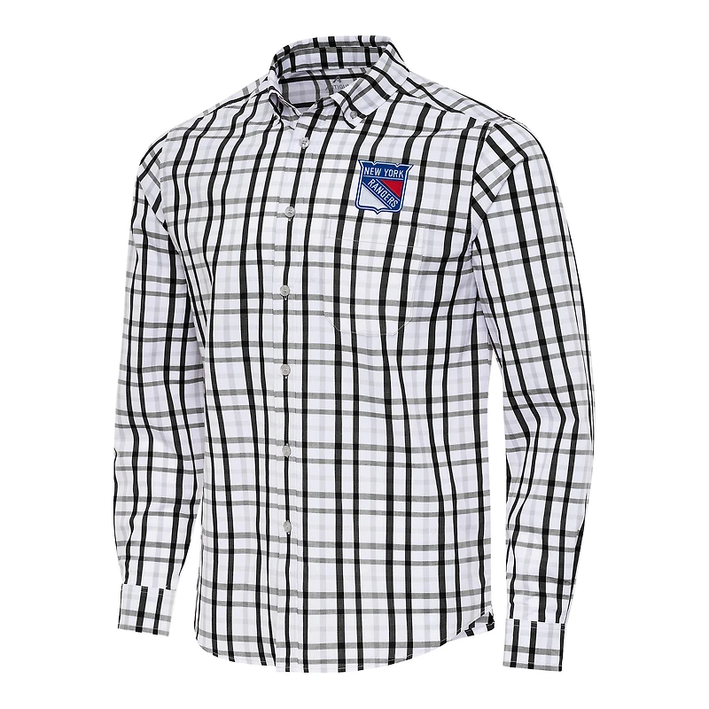 Men's Antigua /Gray New York Rangers Tending 2 Button-Down Long Sleeve Shirt