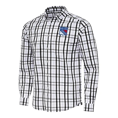 Men's Antigua /Gray New York Rangers Tending 2 Button-Down Long Sleeve Shirt