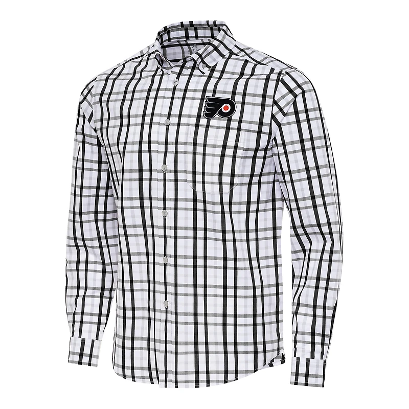Men's Antigua  Black/Gray Philadelphia Flyers Tending 2 Button-Down Long Sleeve Shirt