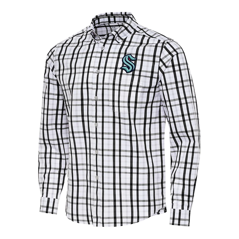 Men's Antigua  Black/Gray Seattle Kraken Tending 2 Button-Down Long Sleeve Shirt