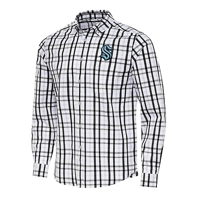 Men's Antigua  Black/Gray Seattle Kraken Tending 2 Button-Down Long Sleeve Shirt