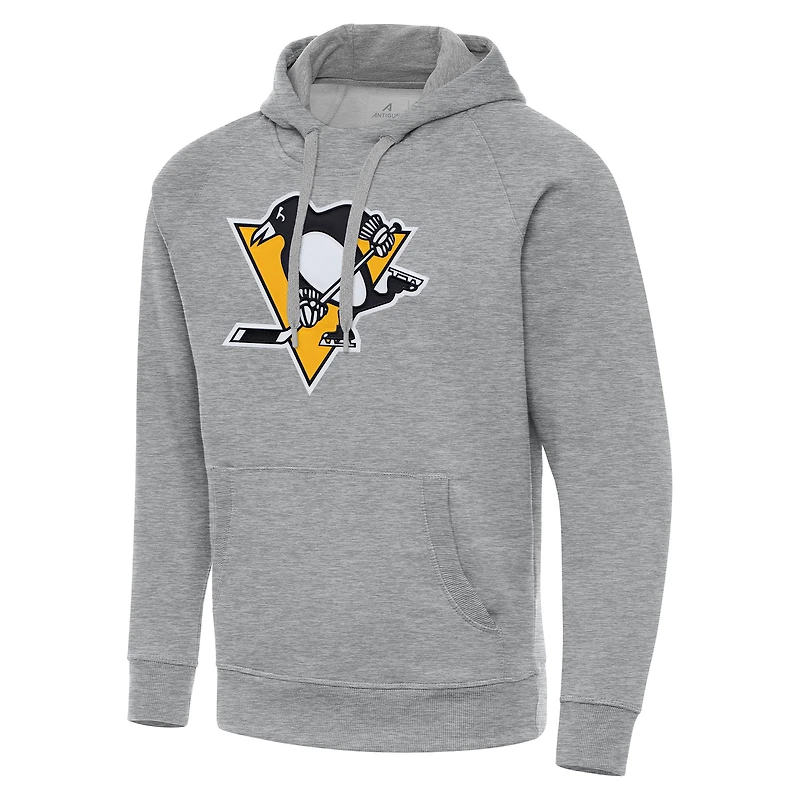 Men's Antigua Heather Gray Pittsburgh Penguins Big & Tall Victory Pullover Hoodie