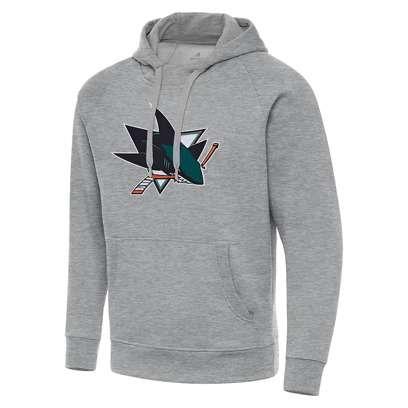 Men's Antigua Heather Gray San Jose Sharks Big & Tall Victory Pullover Hoodie