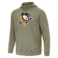 Men's Antigua Olive Pittsburgh Penguins Cloud Pullover Hoodie