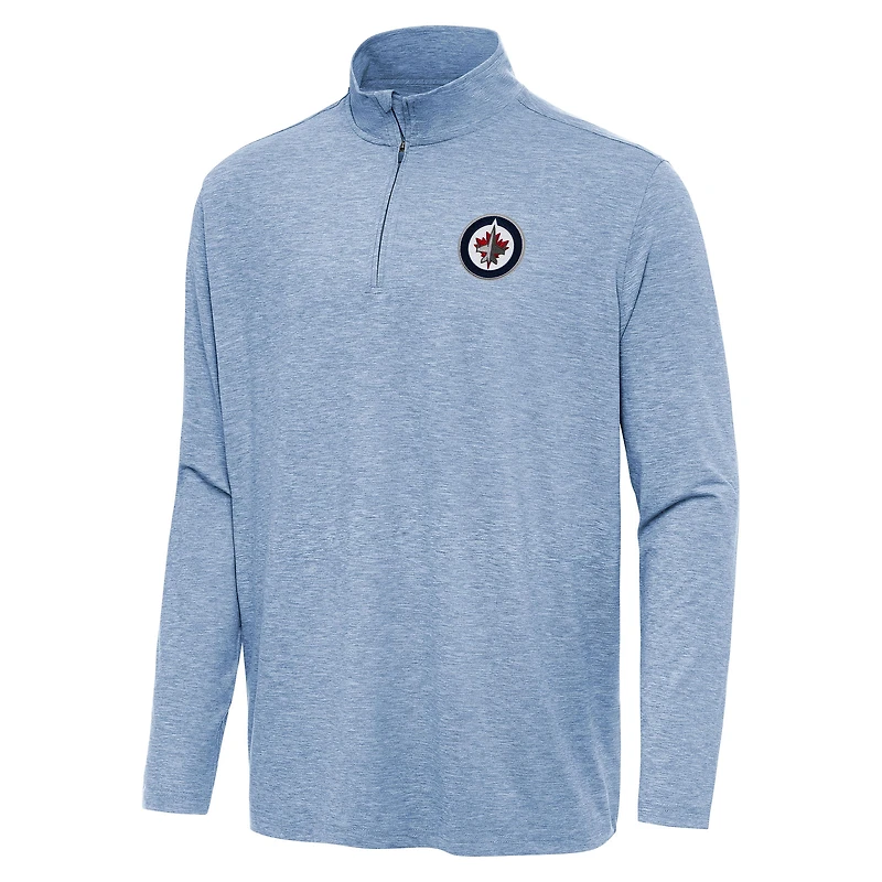 Men's Antigua Heather Blue Winnipeg Jets Hunk Quarter-Zip Top