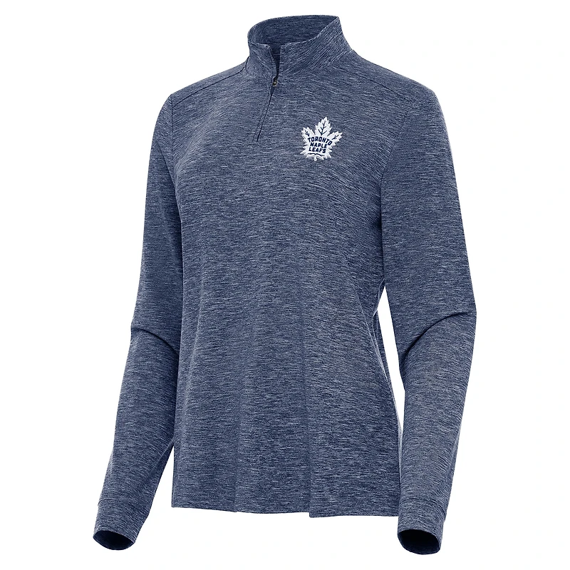 Women's Antigua  Heather Navy Toronto Maple Leafs Mentor Quarter-Zip Mock Long Sleeve Top