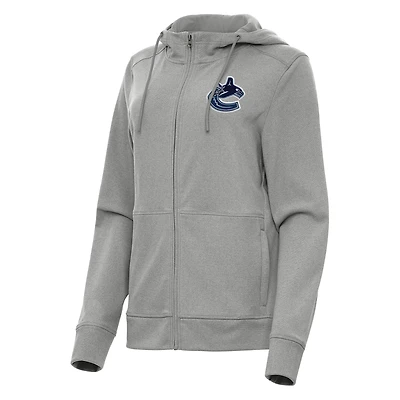 Women's Antigua Heather Gray Vancouver Canucks Seeker Full-Zip Hoodie
