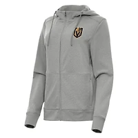 Women's Antigua Heather Gray Vegas Golden Knights Seeker Full-Zip Hoodie