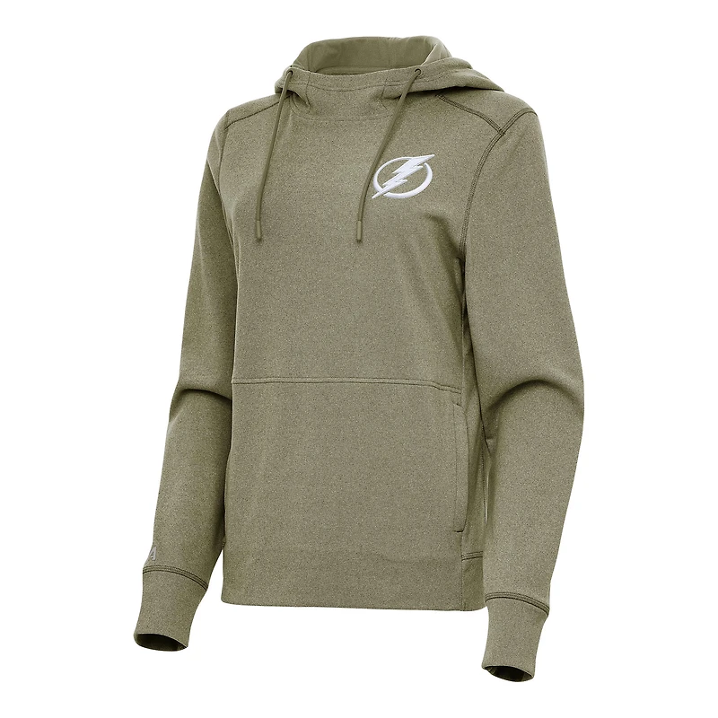 Women's Antigua Olive Tampa Bay Lightning Justice Pullover Hoodie