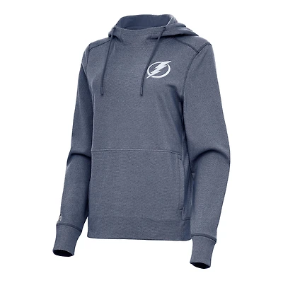 Women's Antigua Heather Navy Tampa Bay Lightning Justice Pullover Hoodie