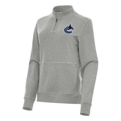 Women's Antigua Heather Gray Vancouver Canucks Crush Quarter-Zip Fleece Sweatshirt