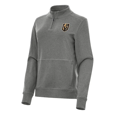 Women's Antigua Heather Black Vegas Golden Knights Crush Quarter-Zip Fleece Sweatshirt