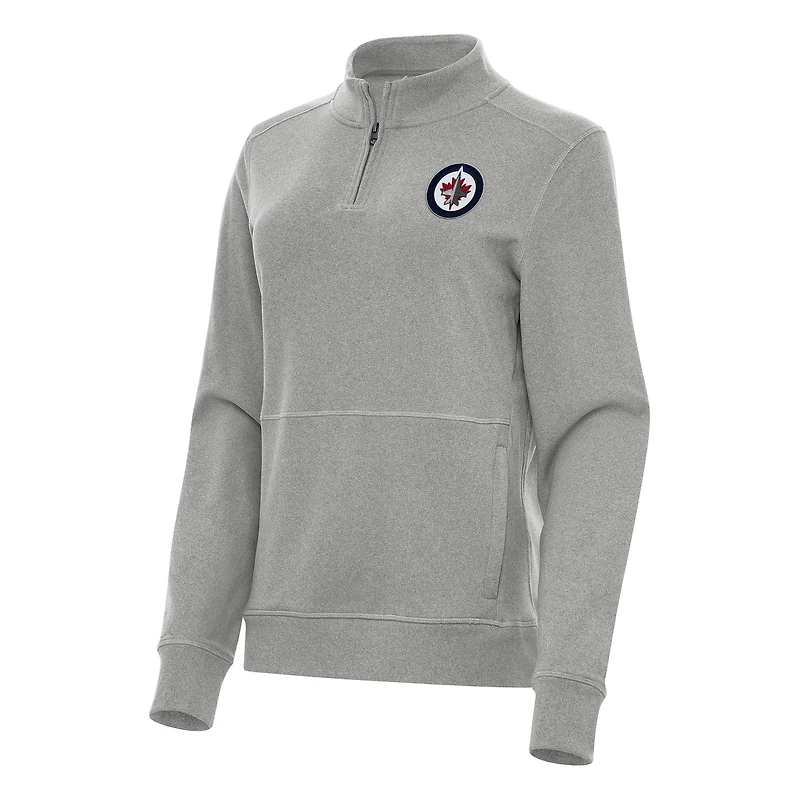 Women's Antigua Heather Gray Winnipeg Jets Crush Quarter-Zip Fleece Sweatshirt