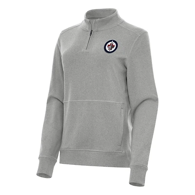 Women's Antigua Heather Gray Winnipeg Jets Crush Quarter-Zip Fleece Sweatshirt