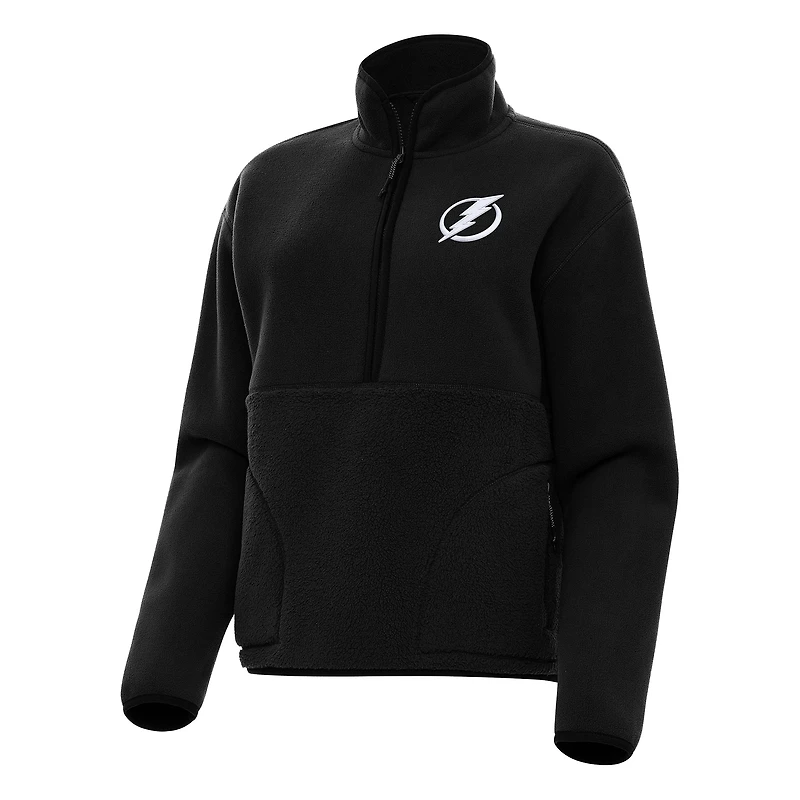 Women's Antigua Black Tampa Bay Lightning Figure Half-Zip Pullover Sweatshirt