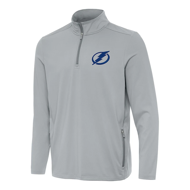 Men's Antigua Gray Tampa Bay Lightning Perilous Quarter-Zip Sweatshirt