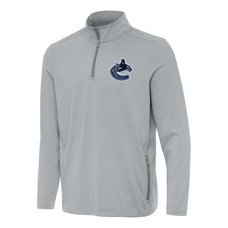 Men's Antigua Gray Vancouver Canucks Perilous Quarter-Zip Sweatshirt