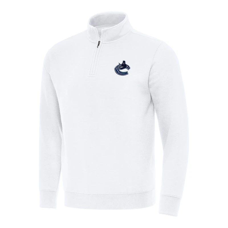 Men's Antigua White Vancouver Canucks Victory Quarter-Zip Mock Sweatshirt