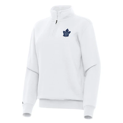 Women's Antigua White Toronto Maple Leafs Victory Quarter-Zip Sweatshirt