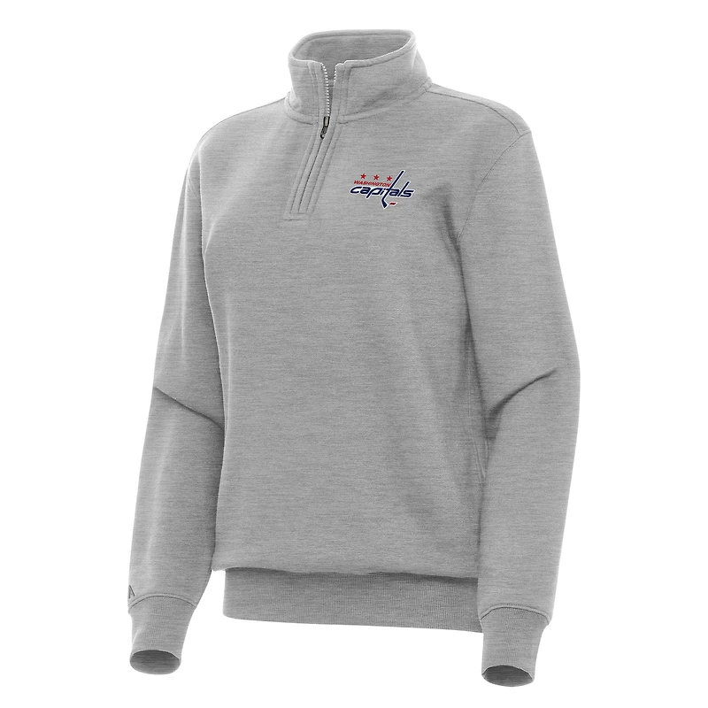 Women's Antigua Heather Gray Washington Capitals Victory Quarter-Zip Sweatshirt