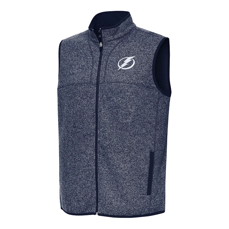 Men's Antigua Heather Navy Tampa Bay Lightning Fortune Full-Zip Vest