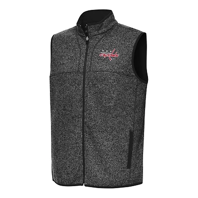 Men's Antigua Heather Black Washington Capitals Fortune Full-Zip Vest