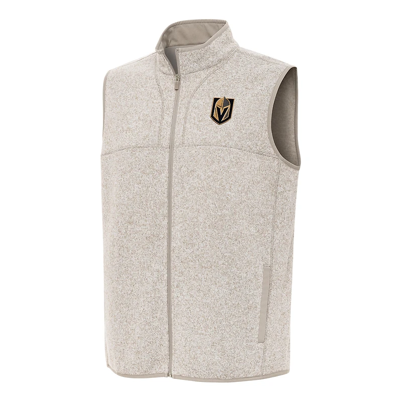 Men's Antigua Oatmeal Vegas Golden Knights Fortune Full-Zip Vest
