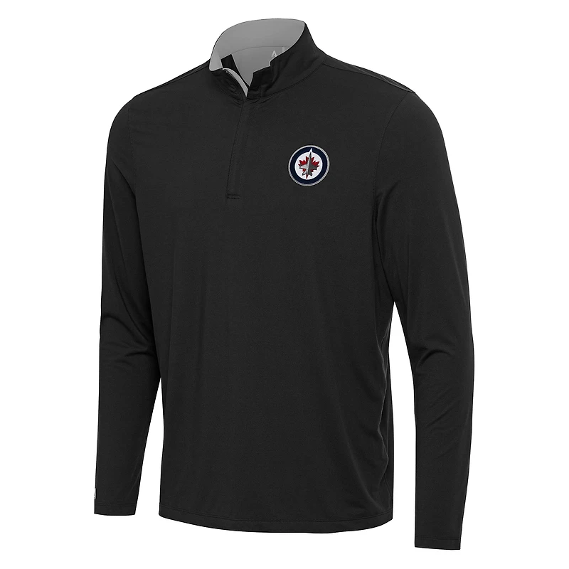 Men's Antigua Black/Gray Winnipeg Jets Content Quarter-Zip Pullover Top