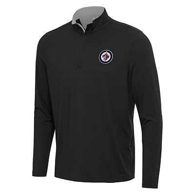 Men's Antigua Black/Gray Winnipeg Jets Content Quarter-Zip Pullover Top