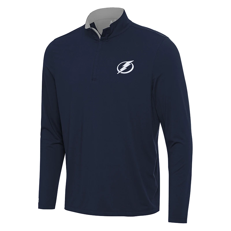Men's Antigua Navy/Gray Tampa Bay Lightning Content Quarter-Zip Pullover Top