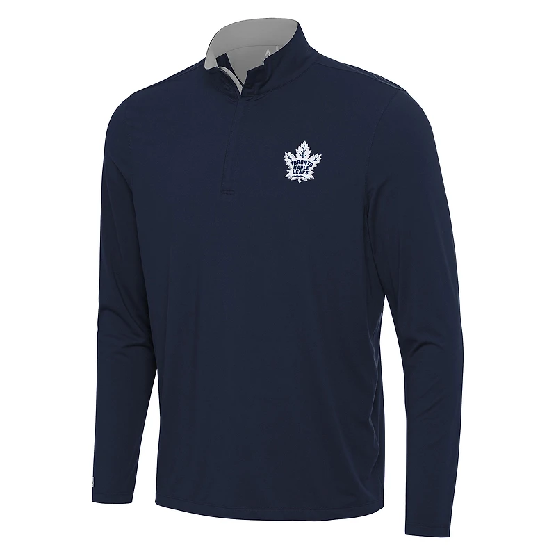 Men's Antigua Navy/Gray Toronto Maple Leafs Content Quarter-Zip Pullover Top