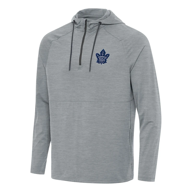 Men's Antigua Heather Gray Toronto Maple Leafs Spikes Quarter-Zip Hoodie