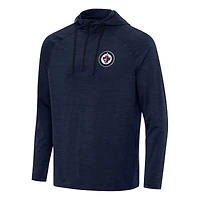 Men's Antigua Heather Navy Winnipeg Jets Spikes Quarter-Zip Hoodie