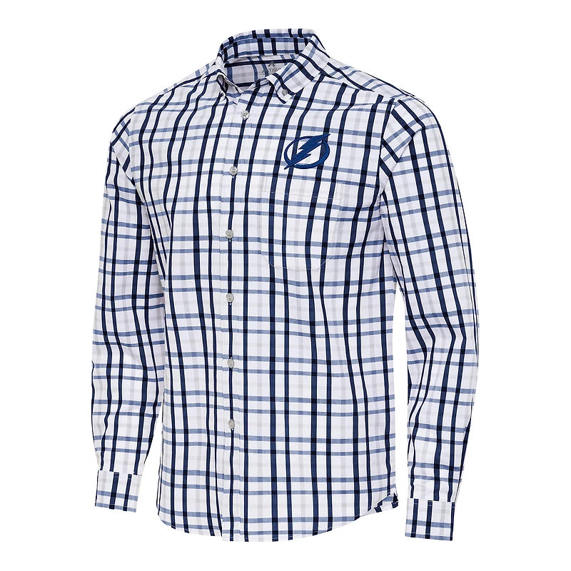 Men's Antigua  Navy/Gray Tampa Bay Lightning Tending 2 Button-Down Long Sleeve Shirt