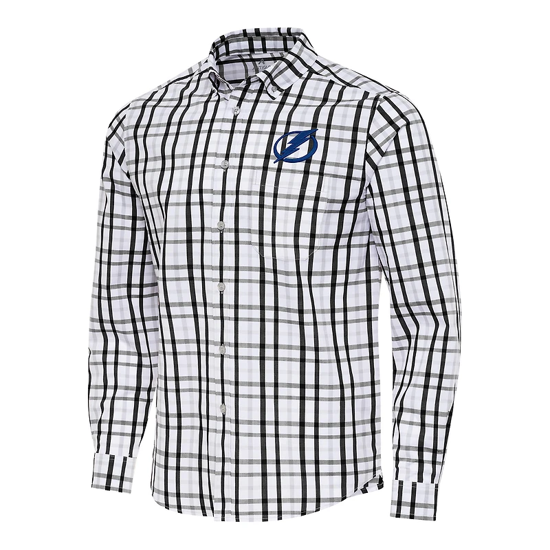 Men's Antigua /Gray Tampa Bay Lightning Tending 2 Button-Down Long Sleeve Shirt