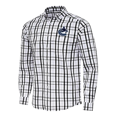 Men's Antigua  Black/Gray Vancouver Canucks Tending 2 Button-Down Long Sleeve Shirt