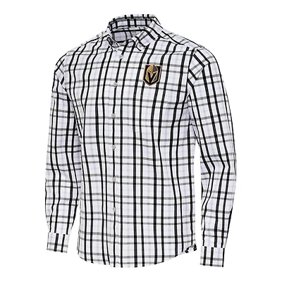 Men's Antigua  Black/Gray Vegas Golden Knights Tending 2 Button-Down Long Sleeve Shirt