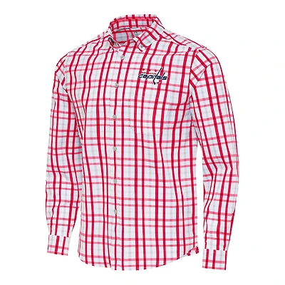 Men's Antigua  Red/Gray Washington Capitals Tending 2 Button-Down Long Sleeve Shirt
