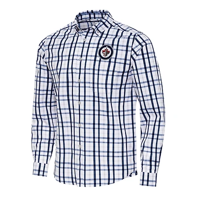 Men's Antigua  Navy/Gray Winnipeg Jets Tending 2 Button-Down Long Sleeve Shirt