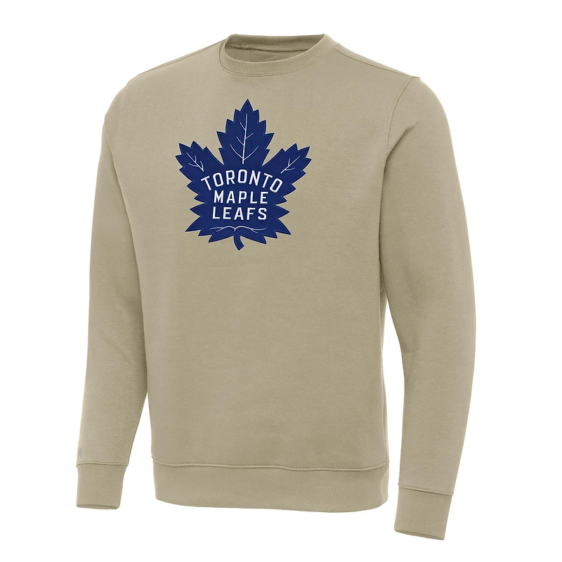 Men's Antigua Khaki Toronto Maple Leafs Victory Crewneck Pullover Sweatshirt