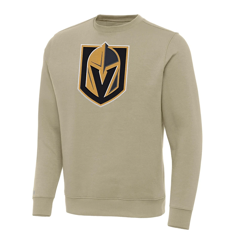 Men's Antigua Khaki Vegas Golden Knights Victory Crewneck Pullover Sweatshirt