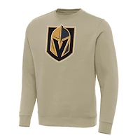 Men's Antigua Khaki Vegas Golden Knights Victory Crewneck Pullover Sweatshirt
