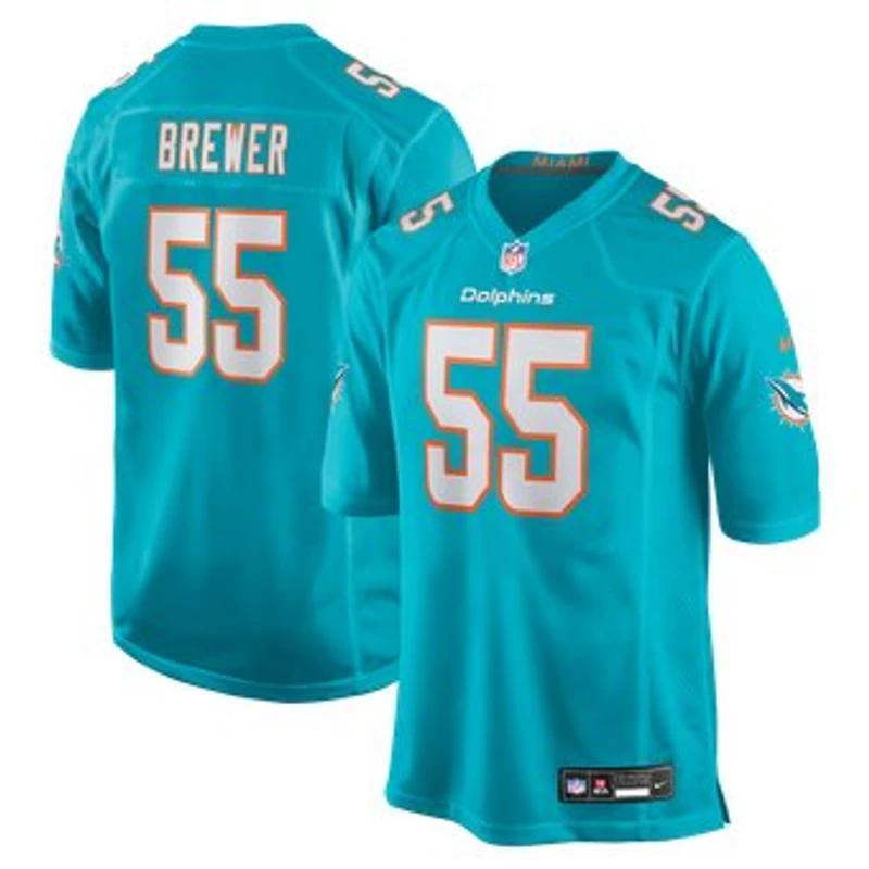 Men's Nike Aaron Brewer Aqua Miami Dolphins Game Jersey