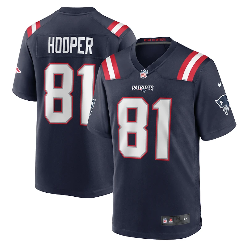 Men's Nike Austin Hooper  Navy New England Patriots  Game Jersey