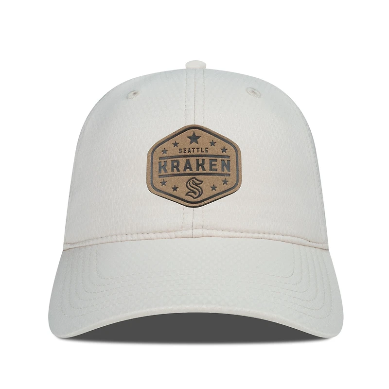 Men's Levelwear  Cream Seattle Kraken Faux Leather Patch Unstructured Adjustable Hat